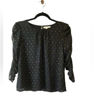 Chelsea & Violet Black Blouse Gold Metallic Flattering Sophisticated Elegant